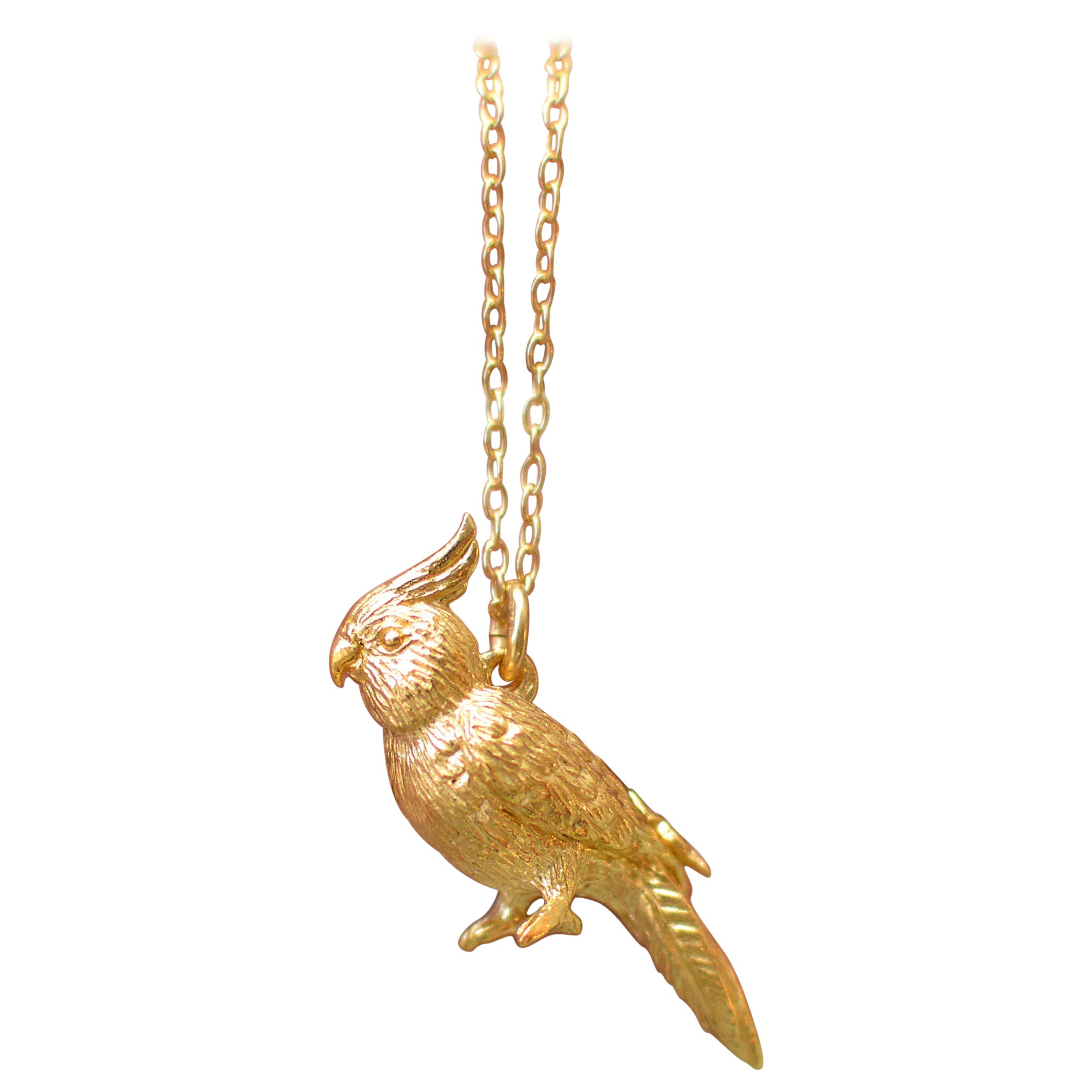 Solid 18 Carat Gold Cockatiel Pendant by Lucy Stopes-Roe For Sale