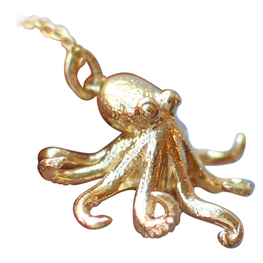 Solid 18 Carat Gold Octopus Pendant by Lucy Stopes-Roe For Sale