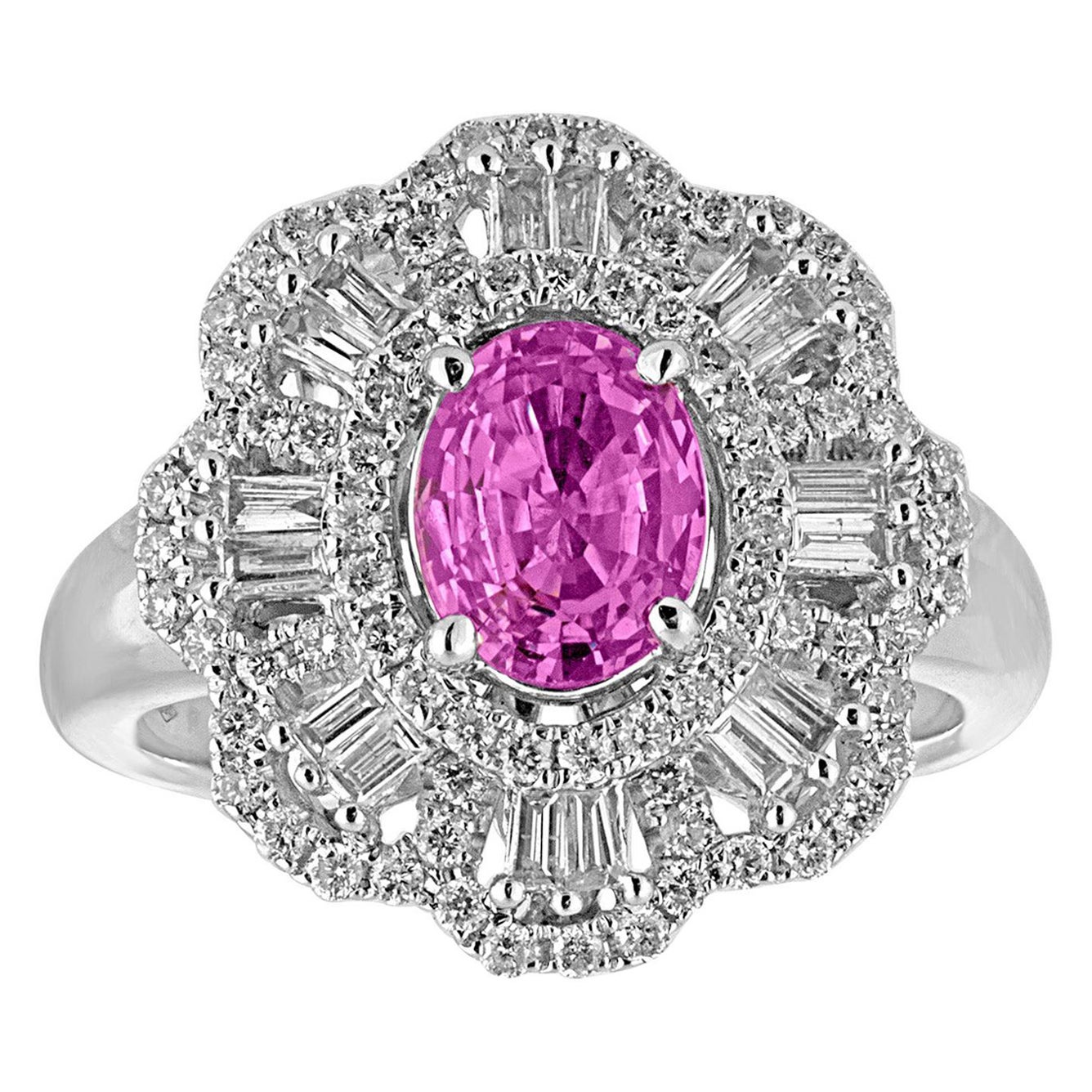 Certified 1.27 Carat Oval Pink Sapphire Diamond Gold Ring For Sale