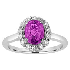 Certified 2.13 Carat Oval Purple Sapphire Diamond Halo Gold Ring