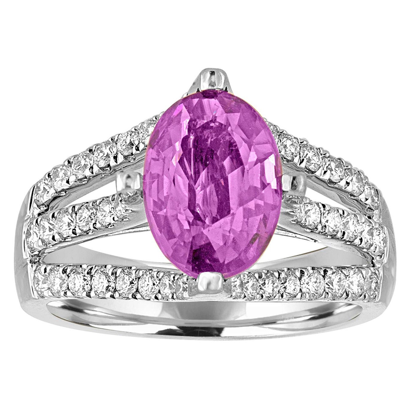 AGL Certified No Heat 2.86 Carat Oval Purple Pink Sapphire Diamond Gold Ring For Sale