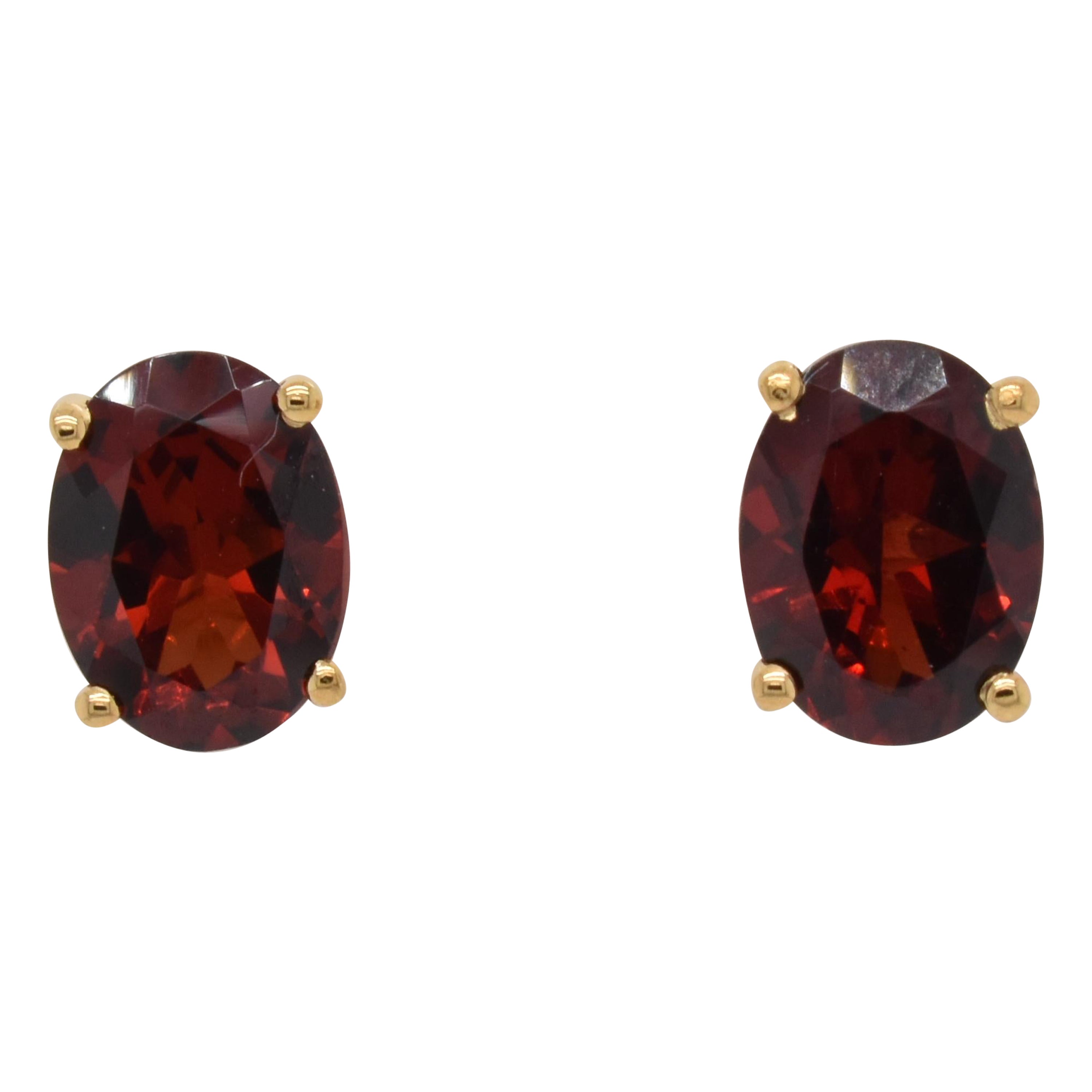 Oval Natural Garnet Yellow Gold over Sterling Silver Earrings