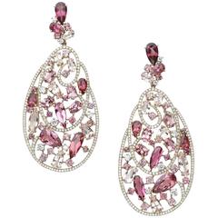 Pink Tourmaline Diamond Gold Earrings