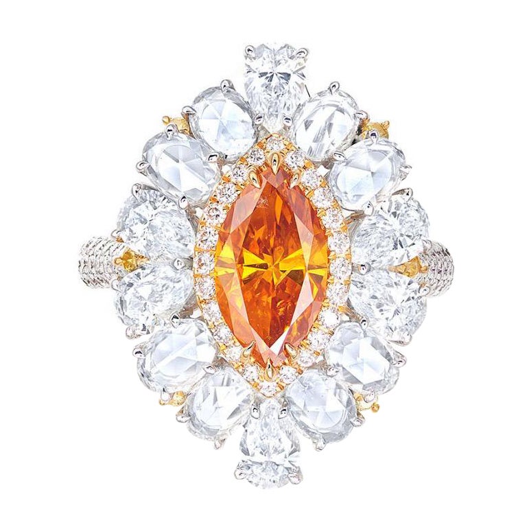 Emilio Jewelry, bague en diamant orange foncé naturel certifié GIA en vente