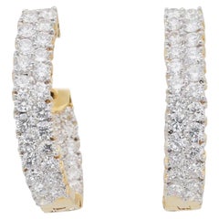 Luxurious 18k Yellow Gold Hoop Earrings with 8.4 ct Natural Diamonds