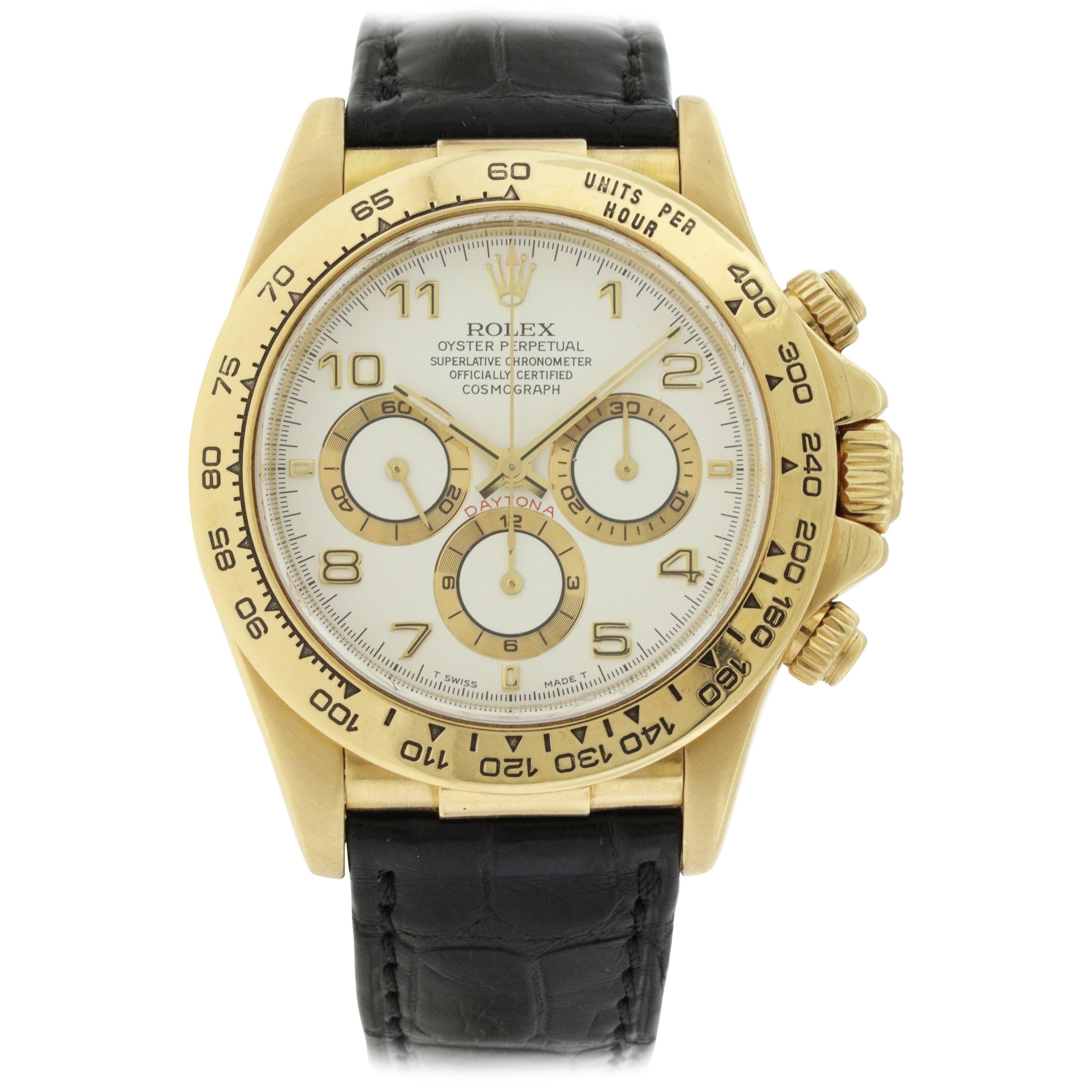 Rolex Yellow Gold Daytona "Zenith" Chronograph Self Winding Wristwatch Ref 16518