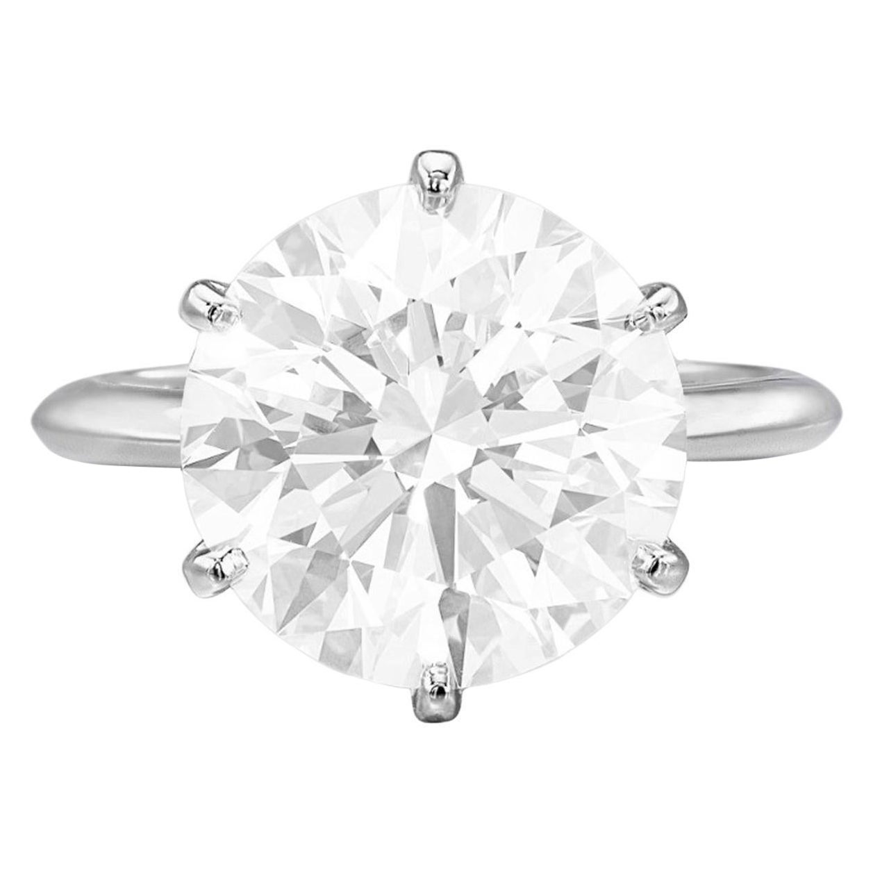 GIA Certified 6 Carat Platinum Round Brilliant Cut Diamond Engagement Ring 3X