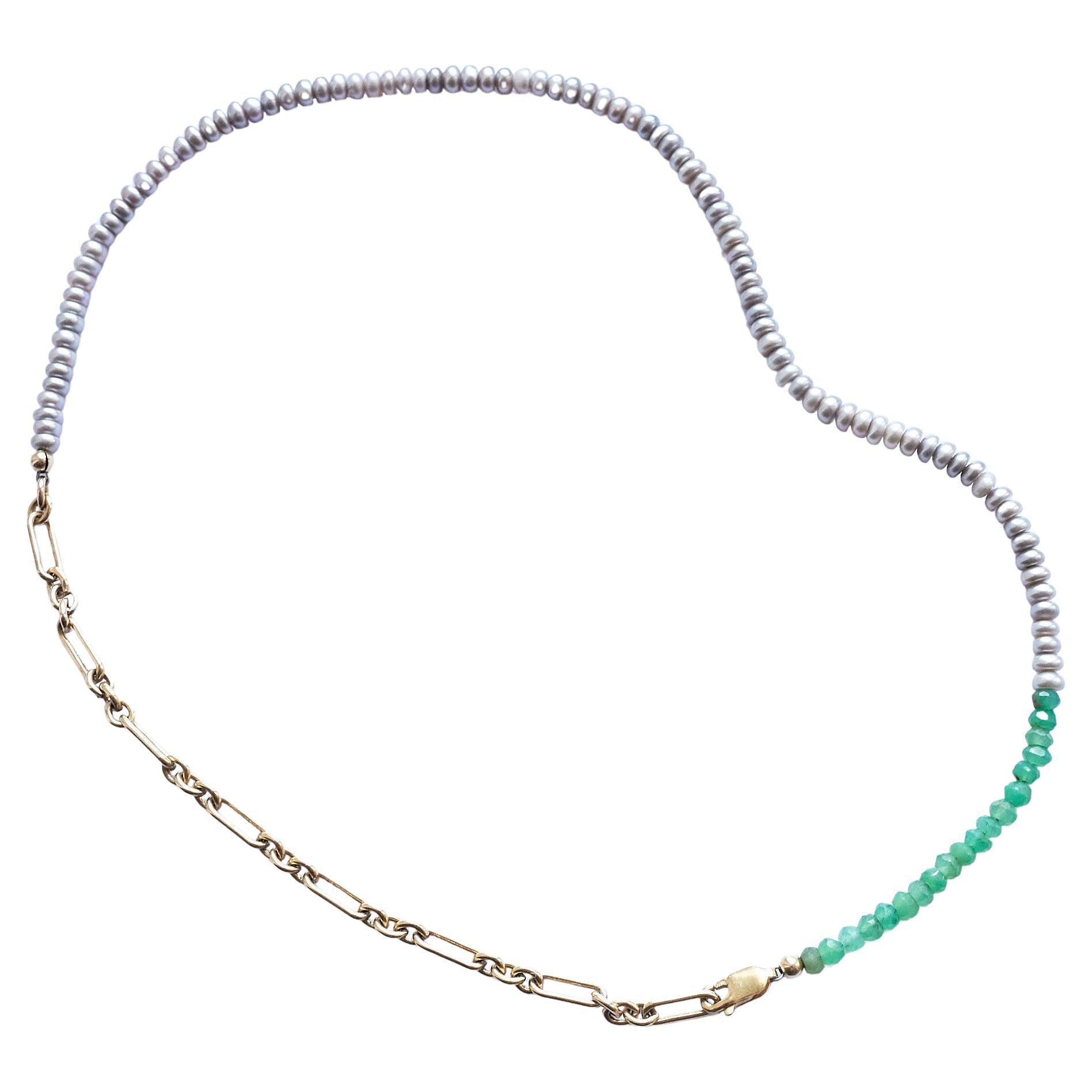 Silver Pearl Chain Necklace Choker Beaded Chrysoprase J Dauphin For Sale