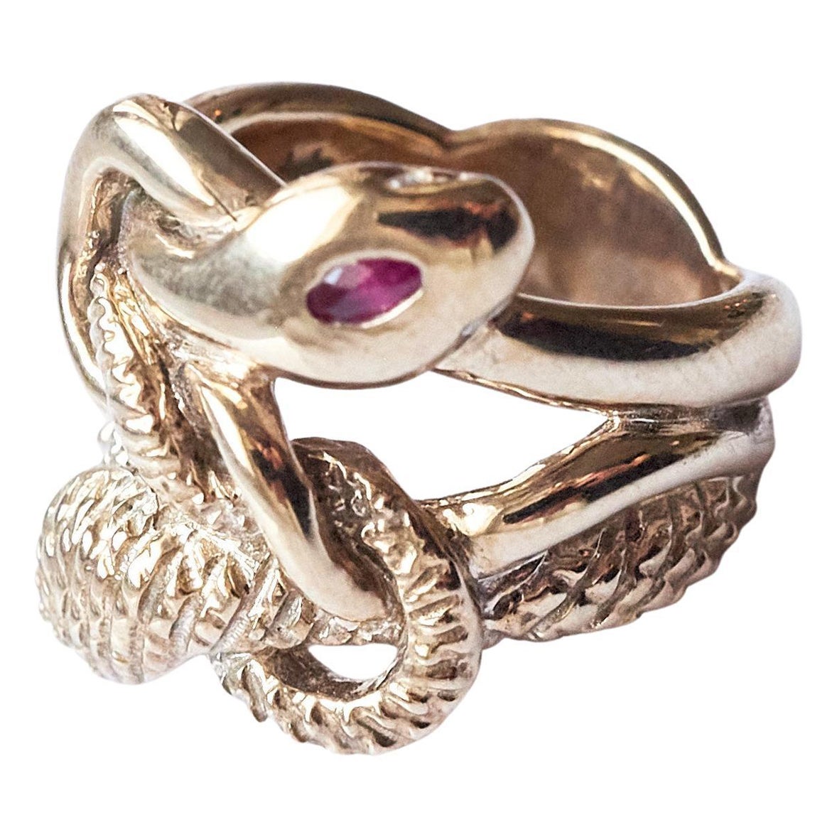 Marquis White Diamond Emerald Ruby Snake Ring Cocktail Ring Bronze J Dauphin For Sale
