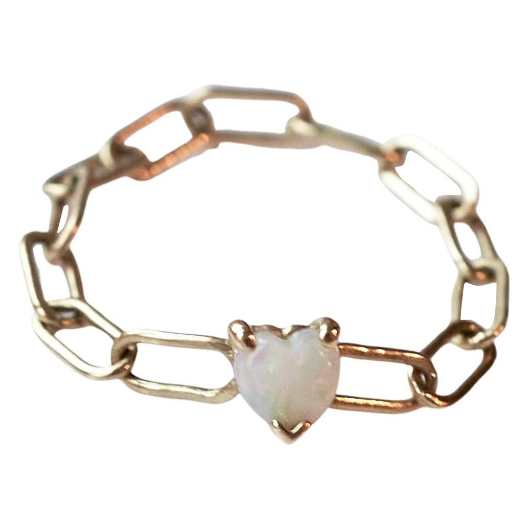 Heart Gem Ring Gold Chain Ring Opal J Dauphin