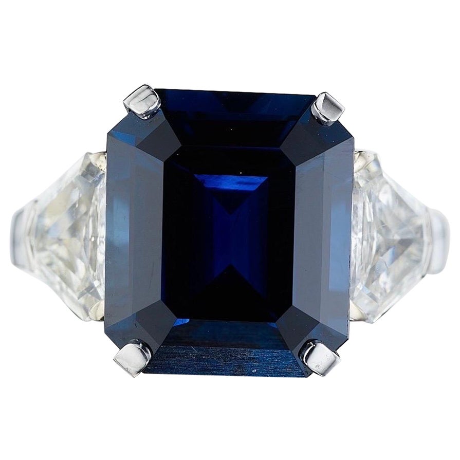 GIA Certified 14.24 Carat Emerald Cut Sapphire and Diamond Ring