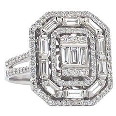 1.22 Ct. Baguette Diamond Shield Cocktail Ring in 14K White Gold