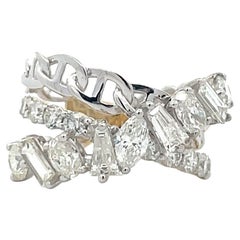 2.64 Ct. Mixed Shape and Design Criss Cross Cocktail Ring in Two Tone 14K Gold