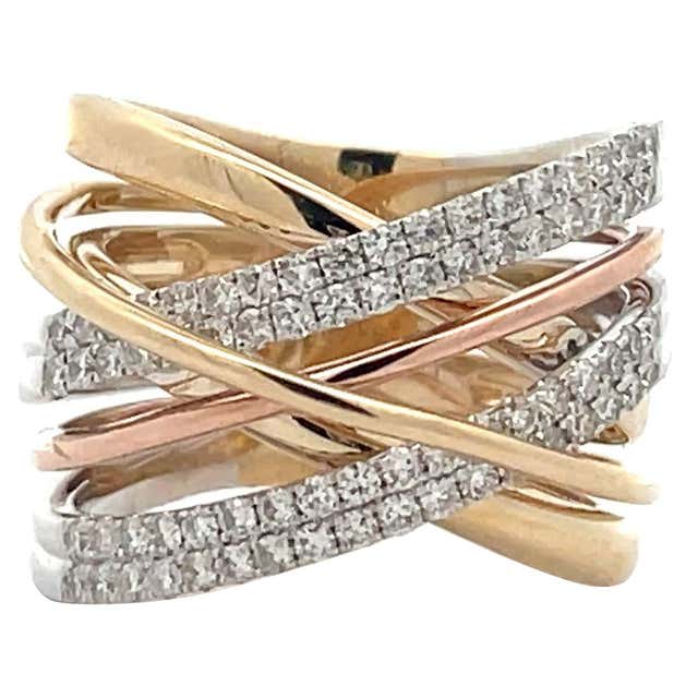 0.78 Ct. 3 Tone Diamond Crossover Highway Ring in Tri- Color 14K Gold ...