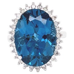 14,19 Karat Londoner Blauer Topas Diamant Weißgold Cocktail-Statement-Ring