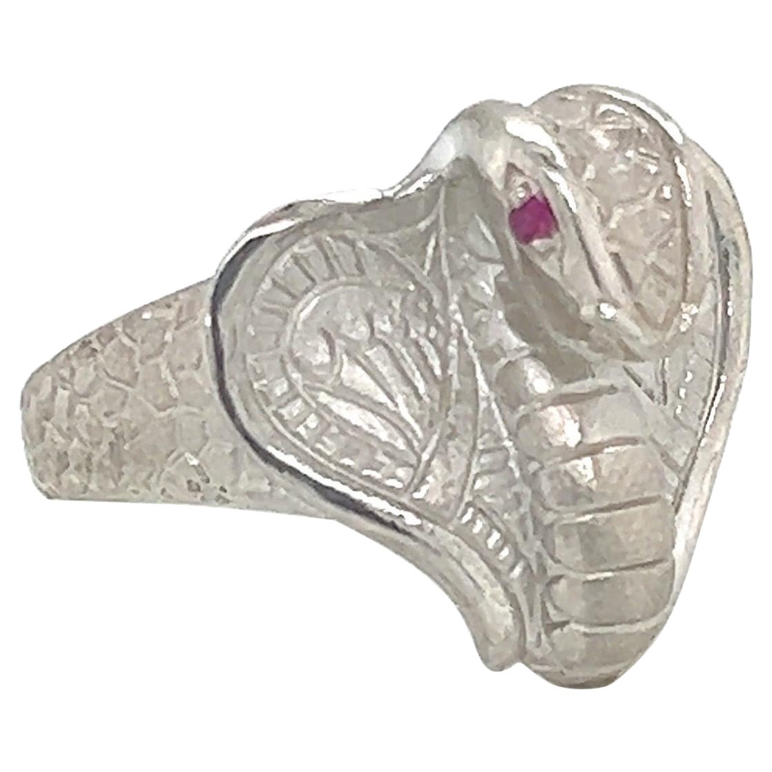 Sterling Silver Cobra Snake Ring with Ruby Eyes For Sale