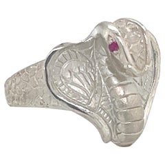 Sterling Silver Cobra Snake Ring with Ruby Eyes