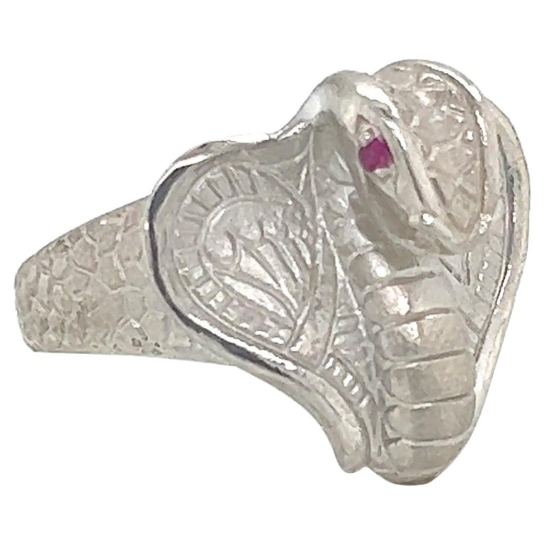 Sterling Silver Cobra Snake Ring with Ruby Eyes For Sale at 1stDibs