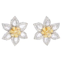 Boucles d'oreilles briolette jaune fantaisie avec diamants taille fleur rose de 4,08 carats