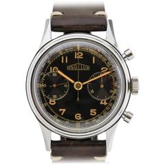 Vintage Angelus Stainless Steel Gilt Dial Chronograph Wristwatch