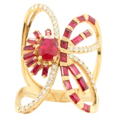 Bague papillon en or 18 carats, rubis et diamants