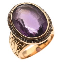 Antique French 18kt Gold Diamond And Amethyst Episcopal Ring