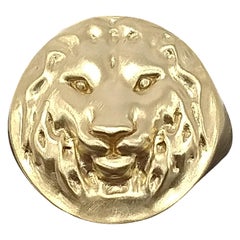 Retro 18 Karat Yellow Gold Womens Leo Lion Ring 