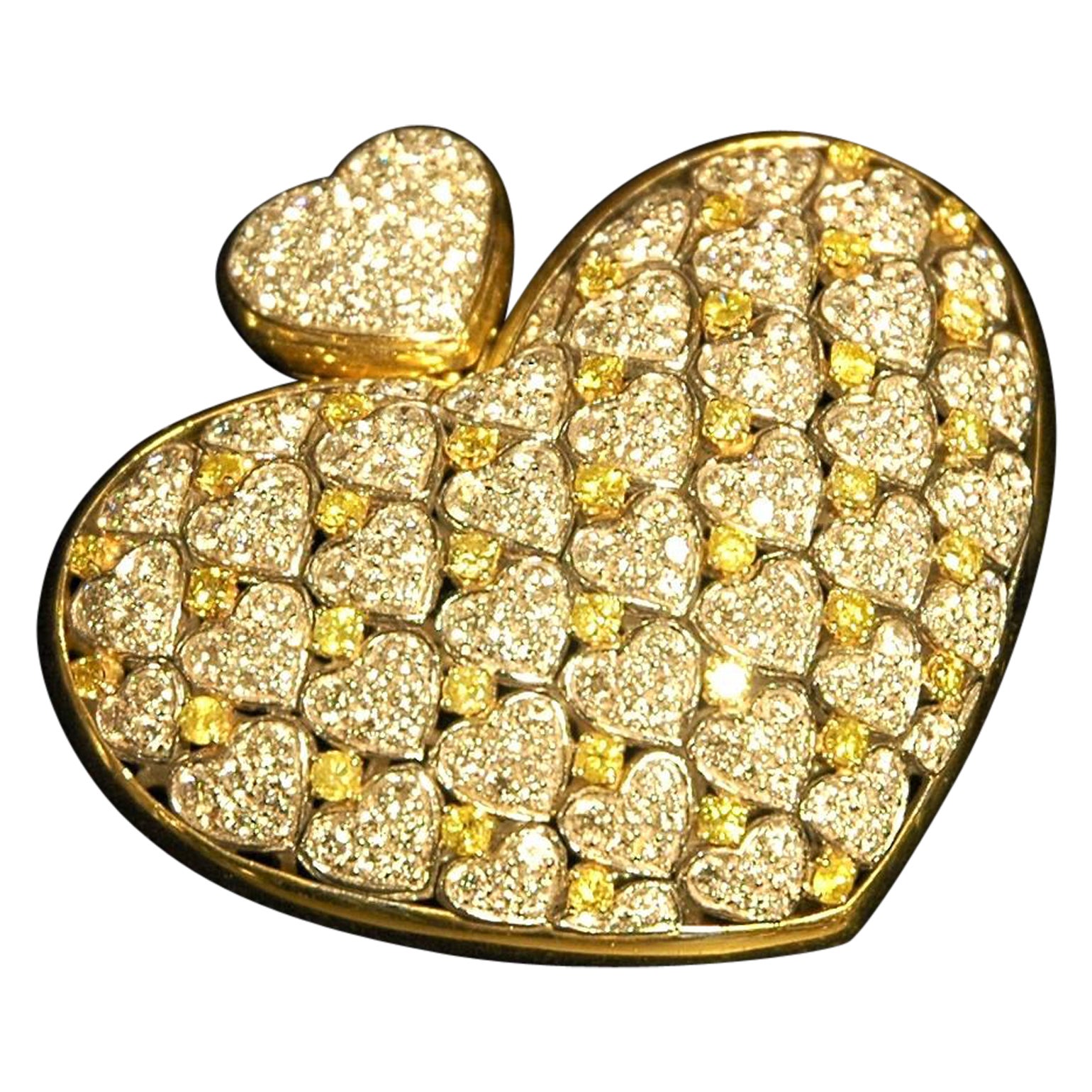 Pendentif en forme de cœur en or blanc et jaune 18 carats avec diamants Ct8,85