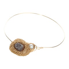 Pearl and Raw Stone One-Off Necklace in 14 Kt Gold Cocktail Statement