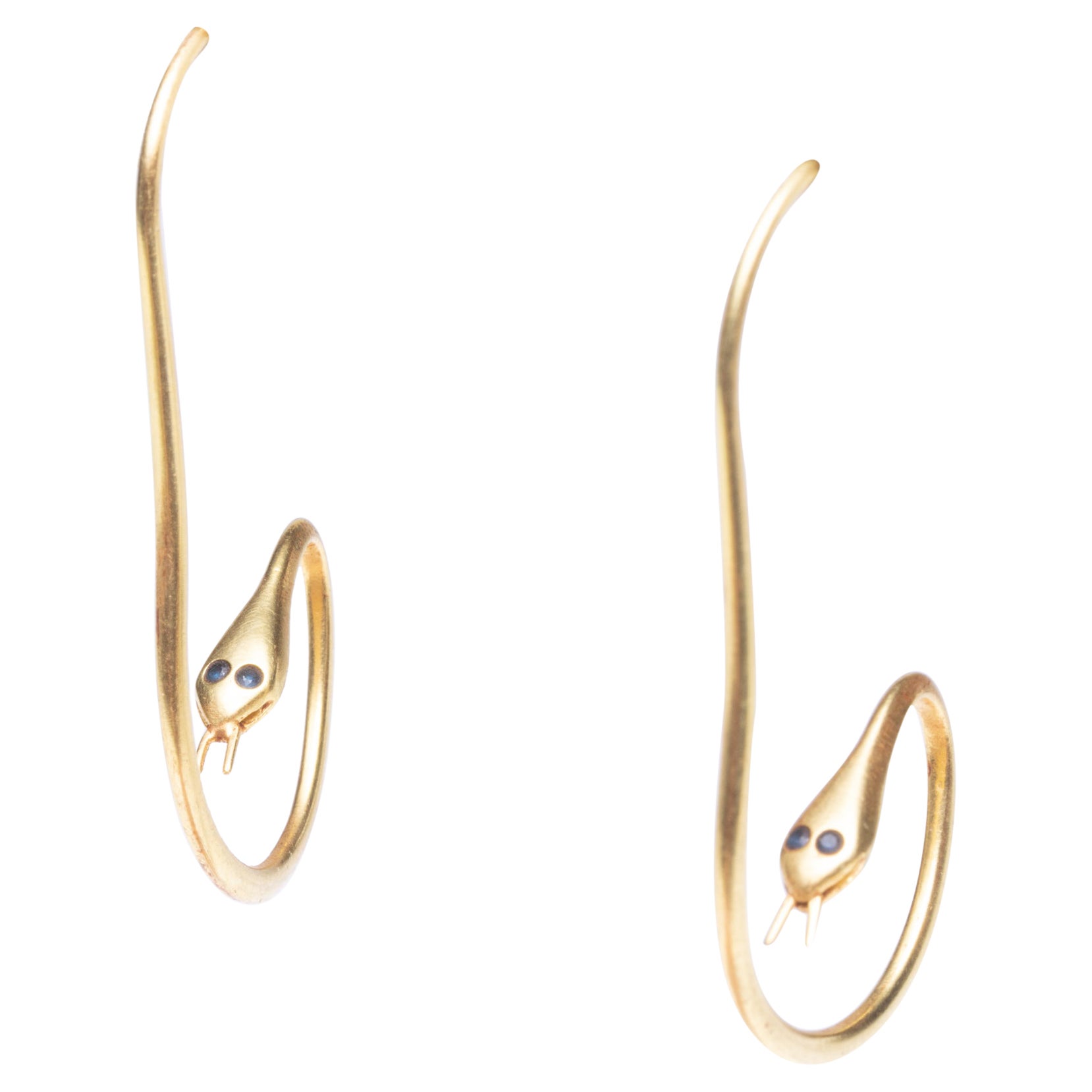 18k Gold Snake Hoop Earrings with Sapphires For Sale