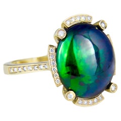 Vintage Black Opal and Diamonds Ring in 14k Gold. Gold Ring with Opal !