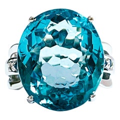 New Santa Maria IF Cut 14.7 Ct Aquamarine & Blue Sapphire Sterling Ring