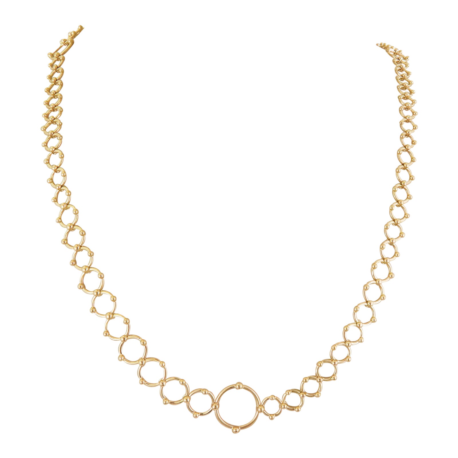 Modern Tiffany & Co. 18k Yellow Gold Assorted Size Ring Bead Links Long Necklace For Sale