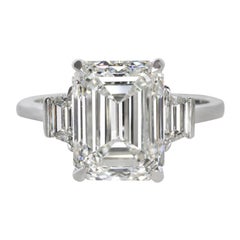 GIA Certified 3 Carat Excellent Cut Emerald Cut Diamond Ring Made in Italy