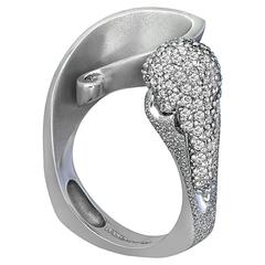 Diamonds and Gold Calla Textured Ring Limited Edition Handmade in NYC 5