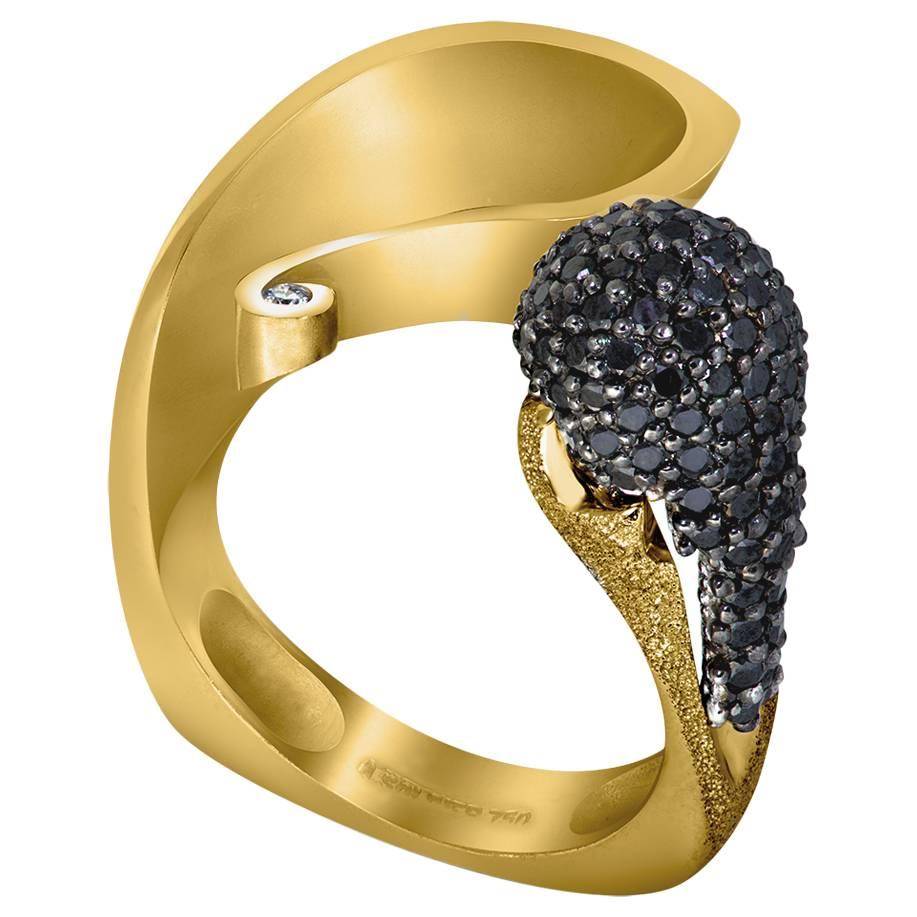 Black Diamonds and Gold Calla Ring by Alex Soldier. Ltd Ed. Handmade in NYC