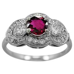 Antique .65 Carat Ruby Diamond Gold Engagement Ring 