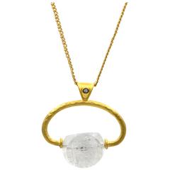 Hand-Carved Quartz Gold Vermeil Pendant with Diamond Accent 6