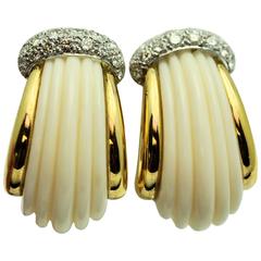 Turi Coral Diamond Gold Clip Earrings