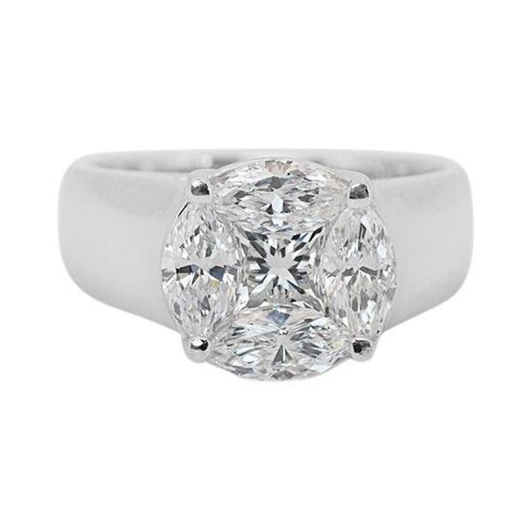 Sparkling 18k White Gold Solitaire Ring with 1.44 Ct Natural Diamonds Igi Cert