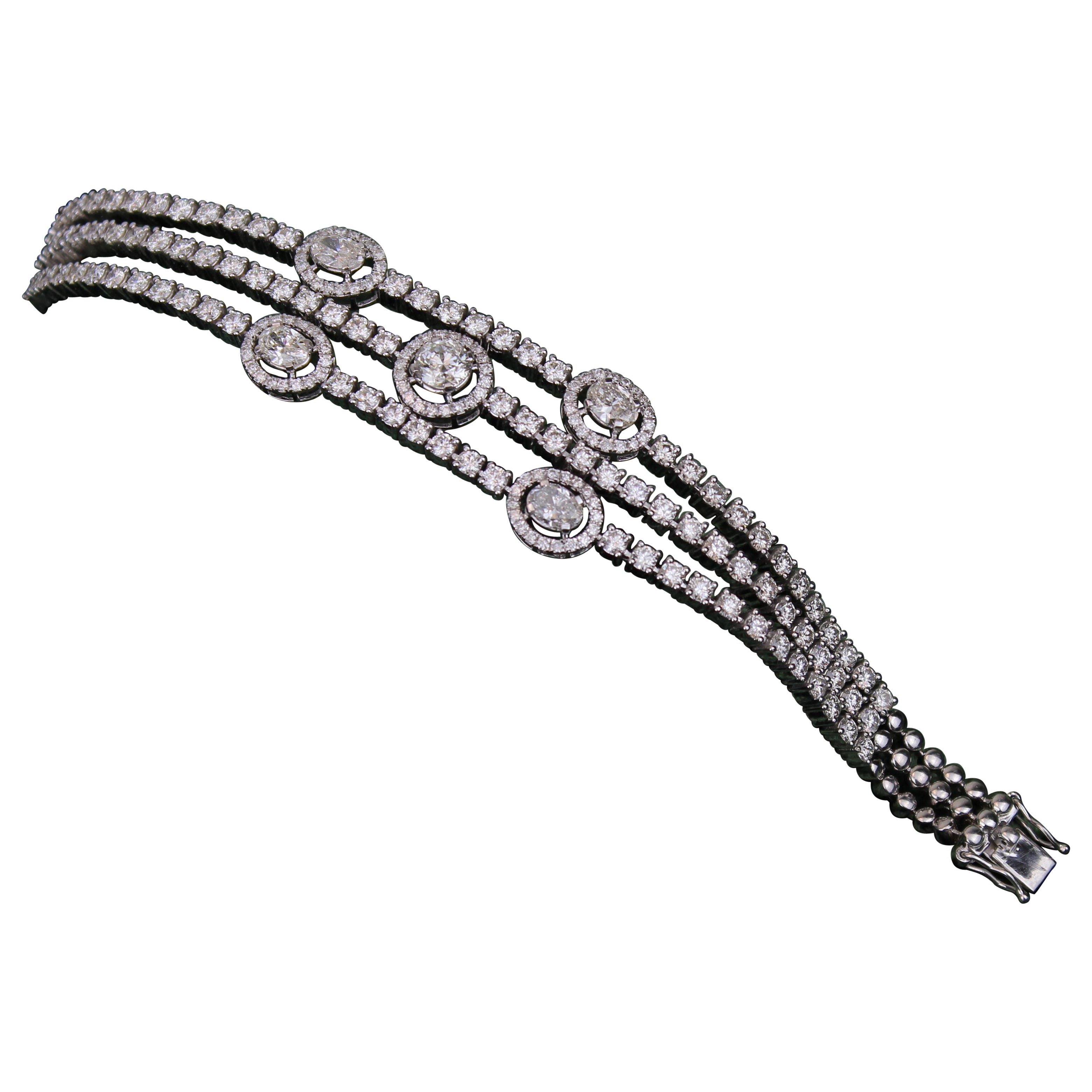 Multi Layered Ovals And Rounds Diamond Bracelet in 18K Solid Gold