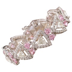 Pink Tourmaline with Haloed Trillion Diamonds Bracelet in 18K Solid Gold