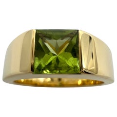 Vintage Cartier Vivid Green Peridot 18k Yellow Gold Tank Band Solo Ring