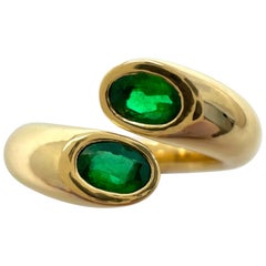 Rare Vintage Cartier Green Emerald Ellipse Oval Cut 18k Gold Bypass Split Ring