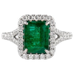 Apx 2.50ct Emerald with Diamond Halo Ring 18k White Gold