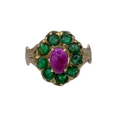 Victorian Emerald Ruby Ring Antique Wedding Engagement Stacking Ring Gold