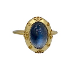 Mondstein Etruskischer Revival Ring Gold Antike viktorianische Cannetille Perlenstickerei