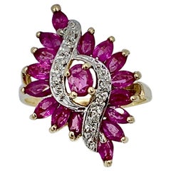 Marquise Ruby Diamond Waterfall Ballerina Ring Vintage Cocktail Fashion Gold