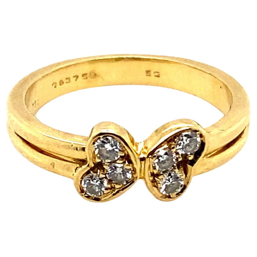 Vintage Cartier Six Stone Diamond Love Heart Ring 18 Karat Yellow Gold For Sale