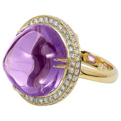 Goshwara Round Cabochon Amethyst And Diamond Ring